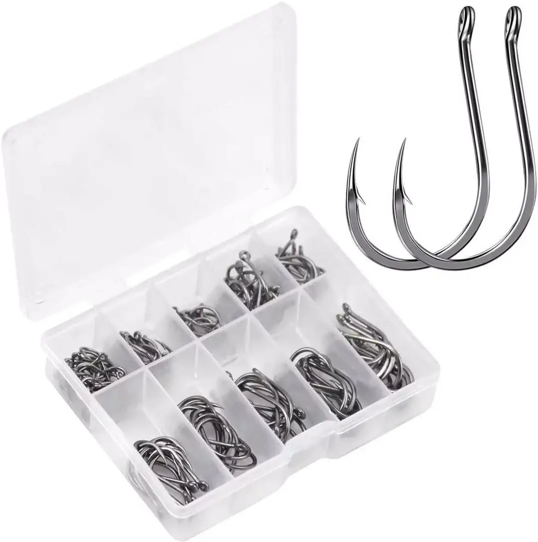 

Fish Hooks, Fishing Hook in 10 Sizes, Circle Hooks Fishing, Barbed Hooks Fishing, Eyed Fishing Hooks in High Carbon Steel