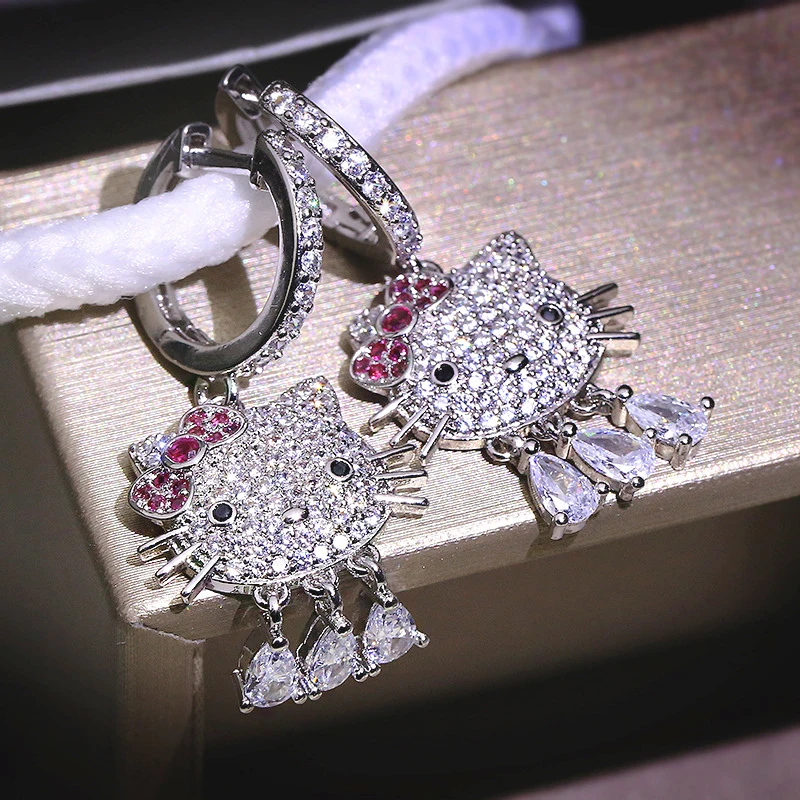 Женские серьги в виде котенка золотого и желтого цвета с кристаллами | Украшения