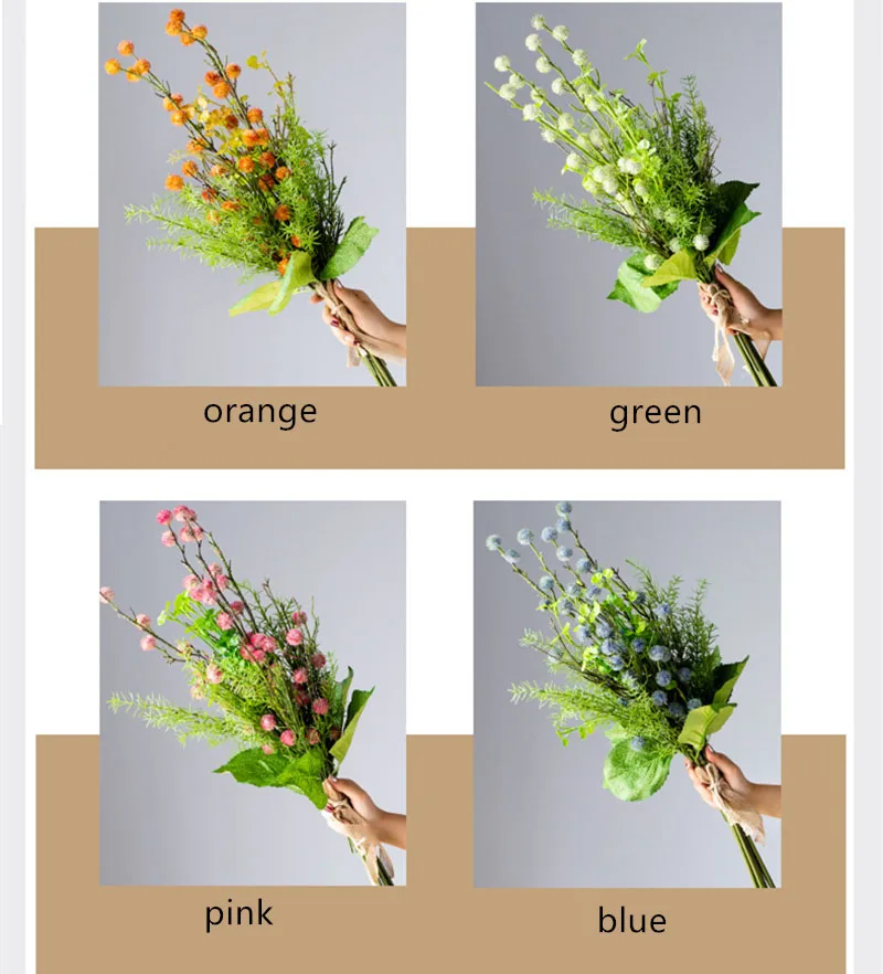 Lovegrace Bridal Wedding Long Bouquet Artificial Silk Pompon Flowers Fake Pine Needles Leaves Pink Photography Supplies | Свадьбы и