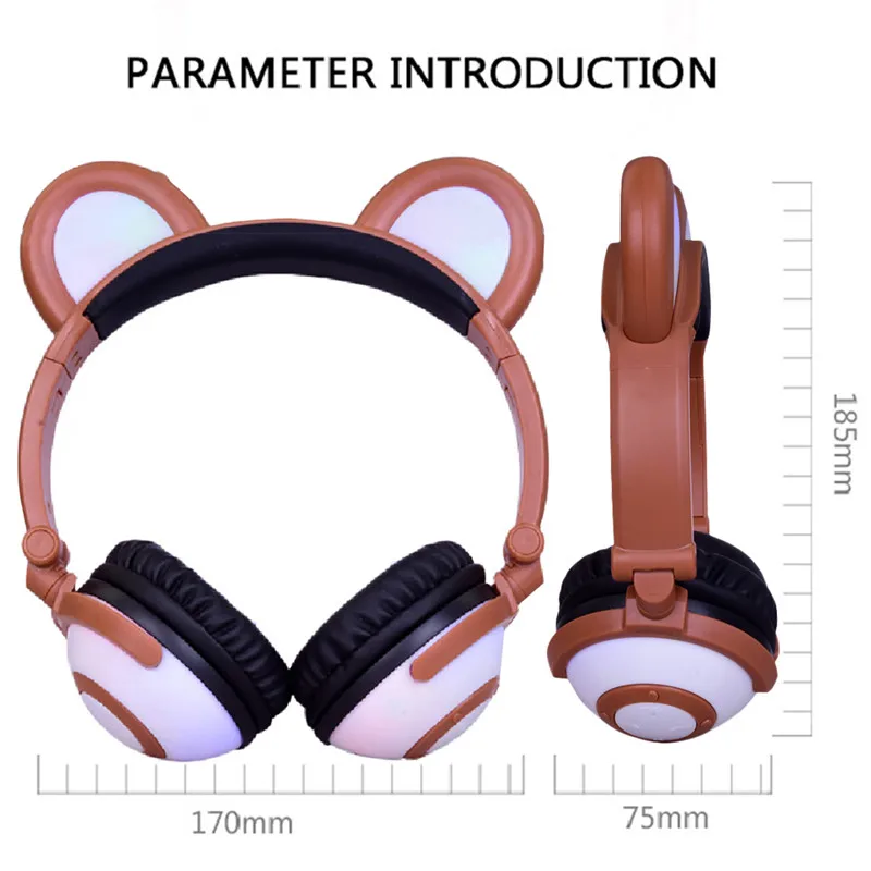 Bluetooth-наушники Беспроводные наушники для детей LIMSON Bear Ear Heads LED Light Мигающий 3,5-мм штекерный кабель с микрофоном, совместимый с электронным устройством BL109