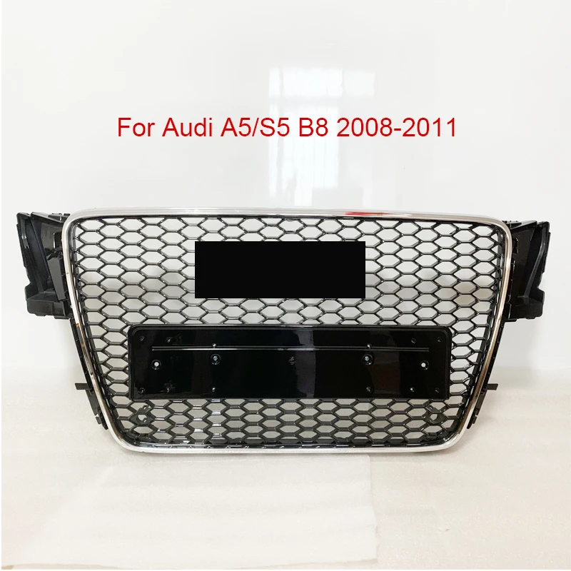 

For RS5 Style Front Sport Hex Mesh Honeycomb Hood Grill Chrome Gloss Black For Audi A5/S5 B8 2008 2009 2010 2011
