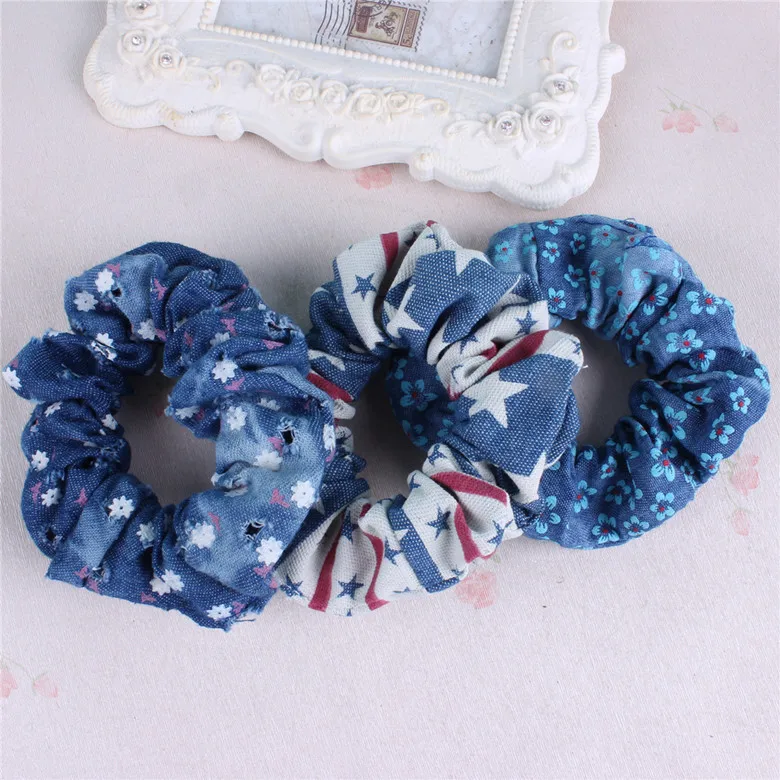 MeryYuer Женские эластичные джинсовые ободки для волос с принтом цветов для девочек, крепление пучка и аксессуары.
