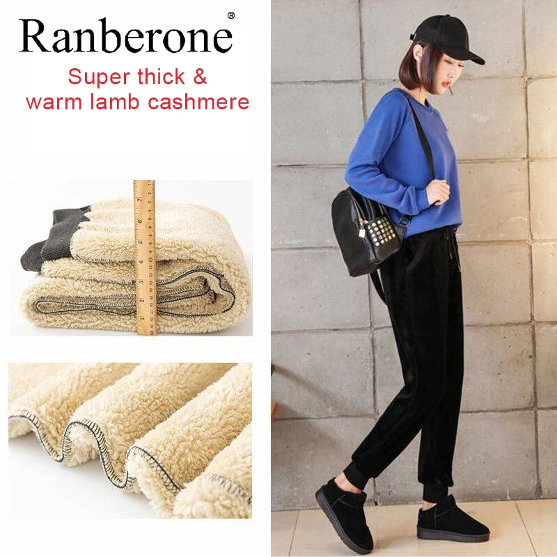 Ranberone Winter Women Gym Sweatpants Keep Warm Solid Pants Large Size Women Leggings Workout Female Sport Running Pantalones