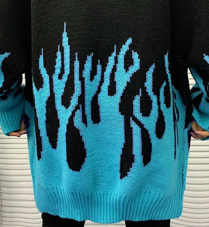 

autumn and winter butterfly flame bat sleeve embroidered hip-hop crew neck sweater