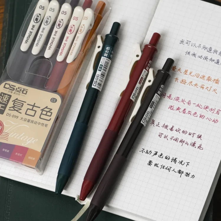 

5pcs Retro Color Quick-drying Large-capacity Dot Stone Press Gel Pen Water-based Pen Signature Pen Hand-account Marker Work