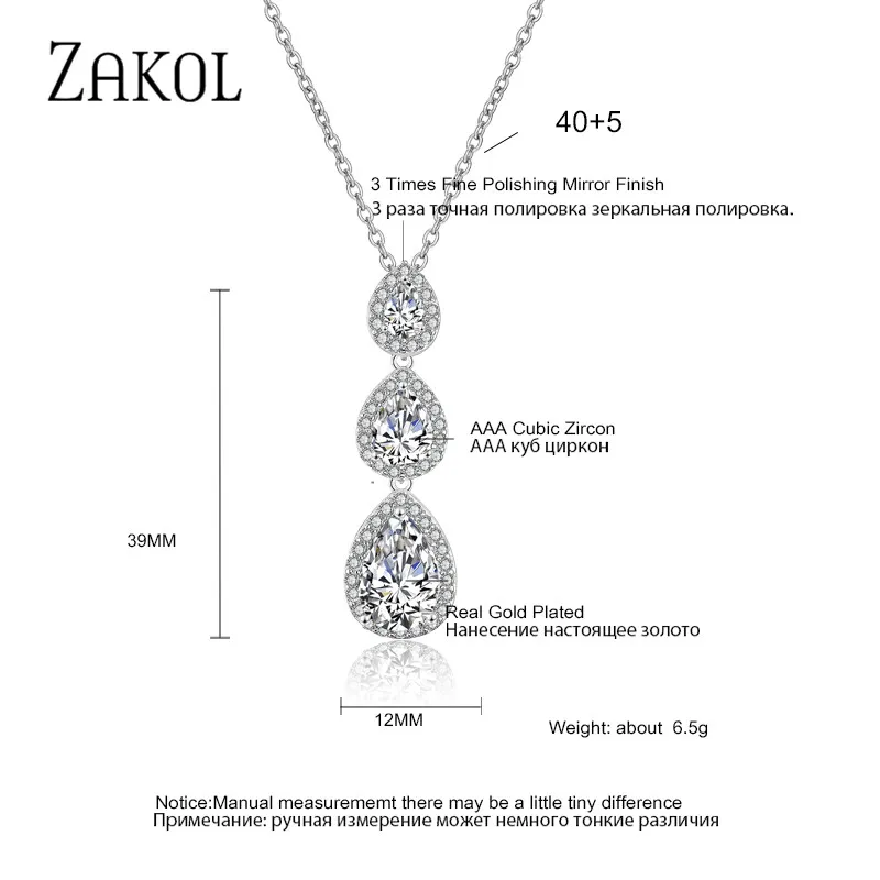 Новинка модное ожерелье ZAKOL с подвеской в форме капли воды из фианита и кристалла