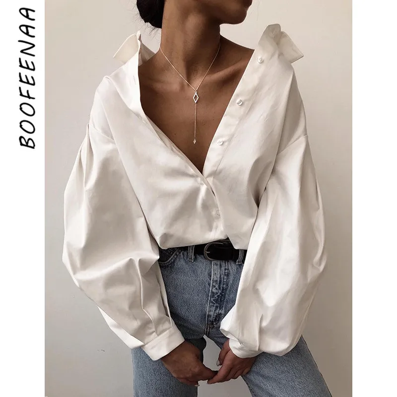 BOOFEENAA винтажные пикантные Женские топы и блузки Ренессанс рукав фонарик Белый
