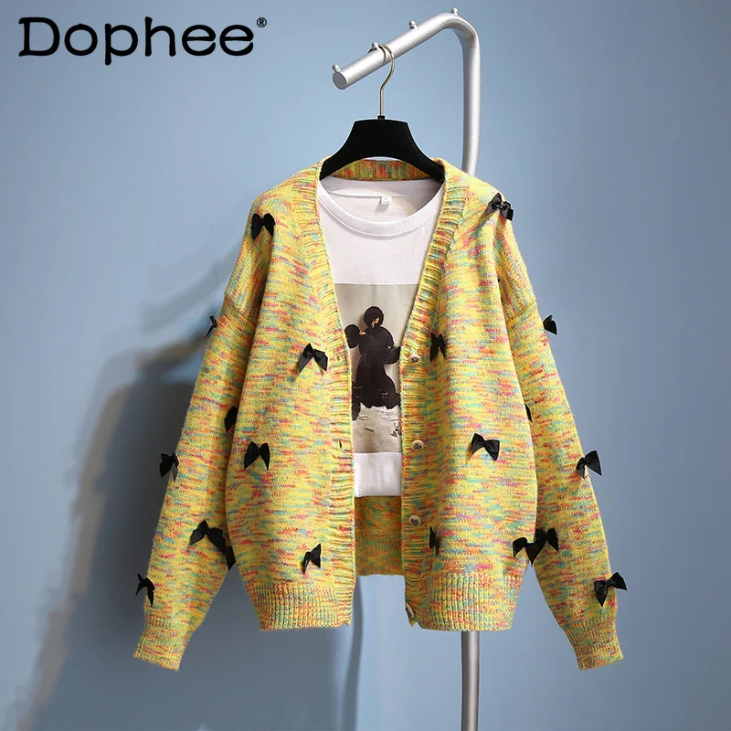 

Sweet Fresh V-neck Knit Sweater Women's Loose Casual Oversized Cardigan Coats 2021 New Autumn and Winter Fashion Knitted Tops