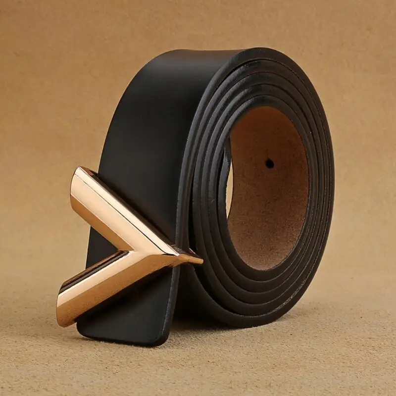 

Genuine Leather Belt for Men New Designer Alloy V Buckle Waist Belts Sexy Ladies Waistband for Jeans Dress Split Leather Belt