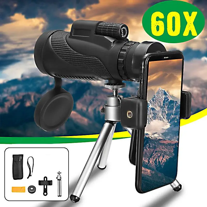 

Waterproof 40X60 High Definition Monocular Telescope night vision Military HD Professional Hunting w/Tripod Phone Holder