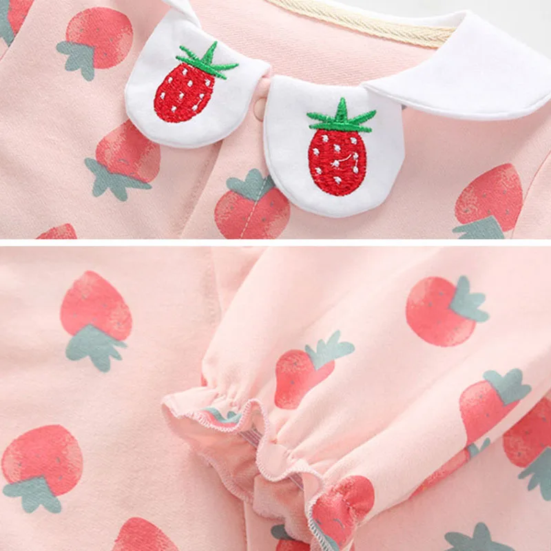 

Strawberry Printed Baby Rompers Long Sleeve Cotton Kid Jumpsuit Clothes Outfits Short Sleeve Kids Clothes Soft Toddler Rompers