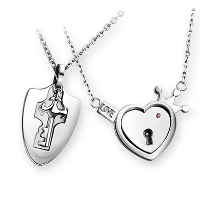 

Fashion Lovers Couple Jewelry Sets Stainless Steel Love Heart Lock Bracelets Bangles Key Pendant Necklace Couples Set