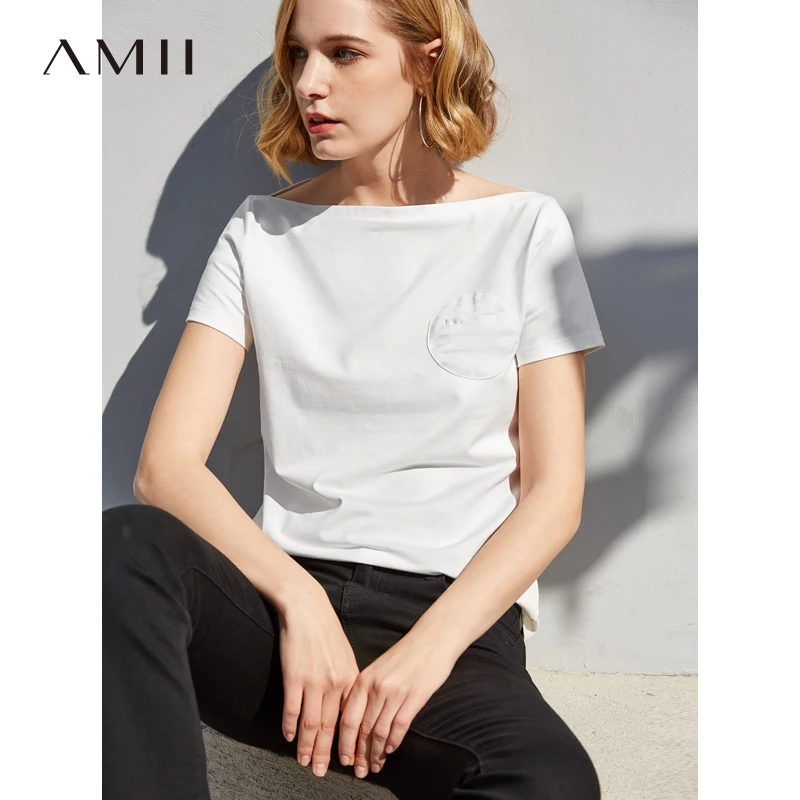 Amii минималистичные футболки женские весенние Летние повседневные однотонные с
