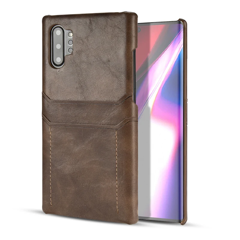 Кофе Чехол для телефона samsung Note10 из восковой кожи с масляным покрытием в стиле ретро, кожаный чехол для карт, Тонкий деловой смарт-чехол для samsung Galaxy Note10 Pro - Цвет: Кофе