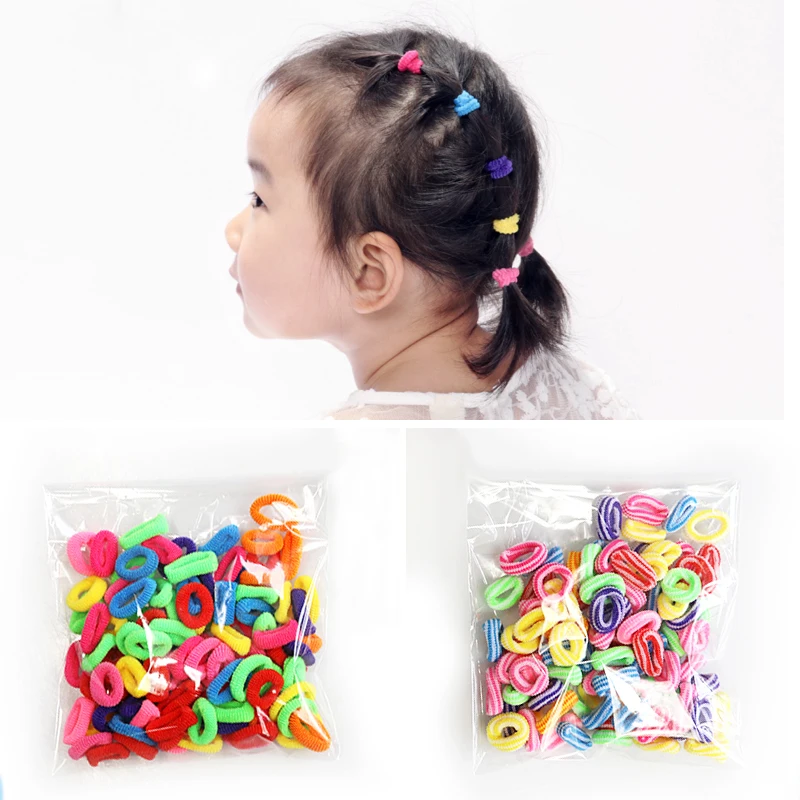 100pcs Wholesale Girls 15cm Colorful Small Ring Elastic Hair Bands Ponytail Holder Rubber Bands Scrunchie Kids Hair Accessories