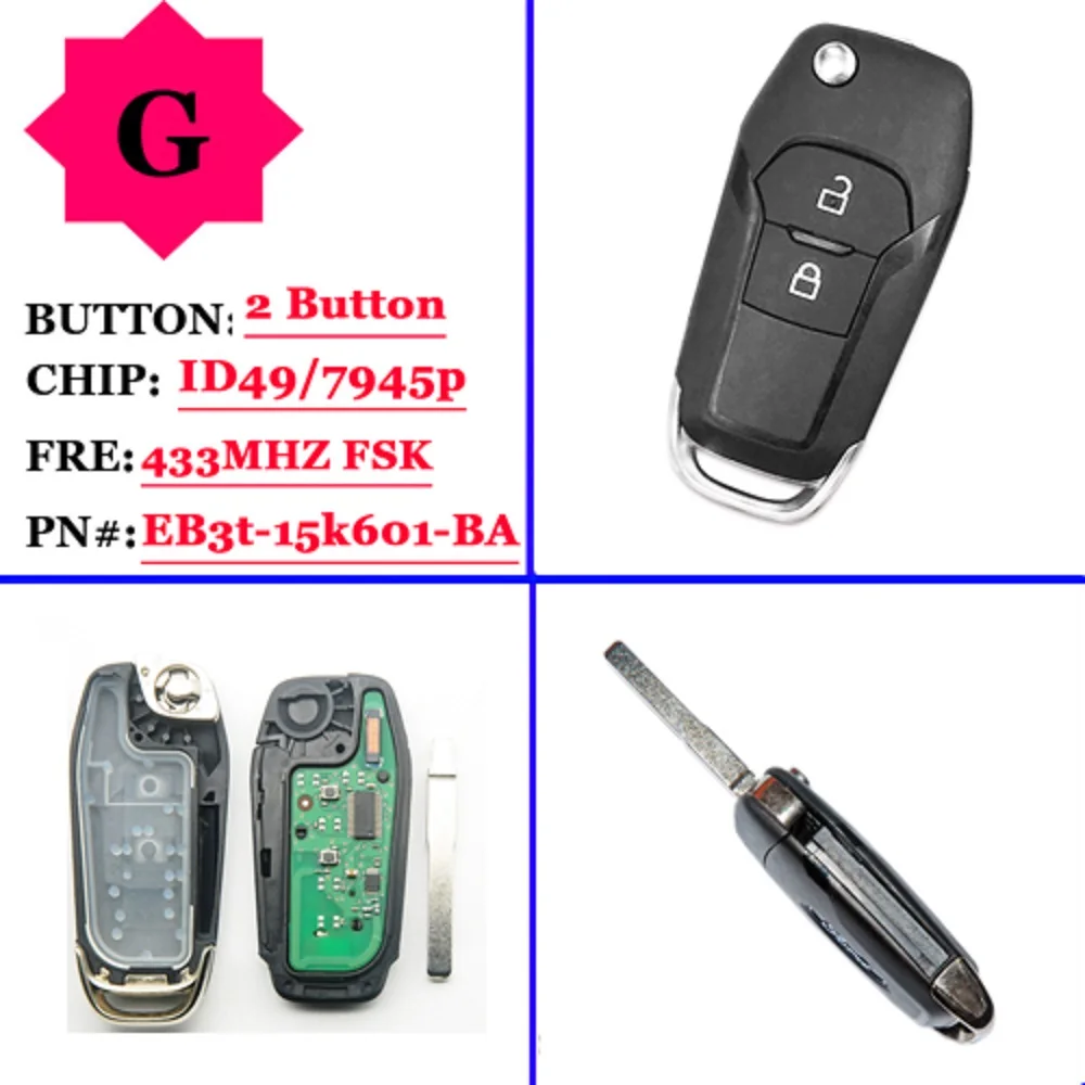 

XNRKEY оригинальный 2-кнопочный дистанционный ключ ID49/7945P чип 433 МГц ФКС для автомобильного ключа Ford Ranger
