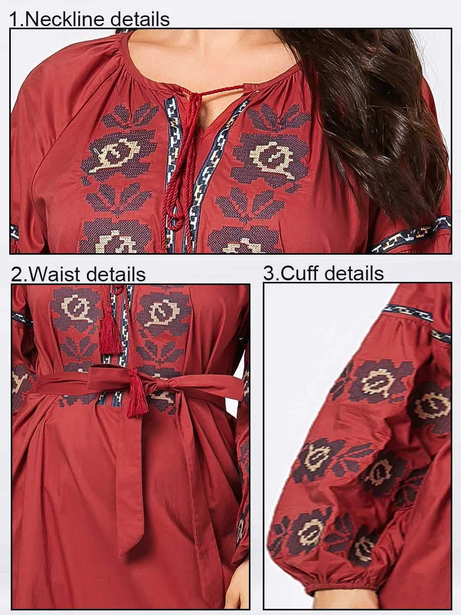 Мусульманское платье абайя женское с пышными рукавами на шнуровке цветочный