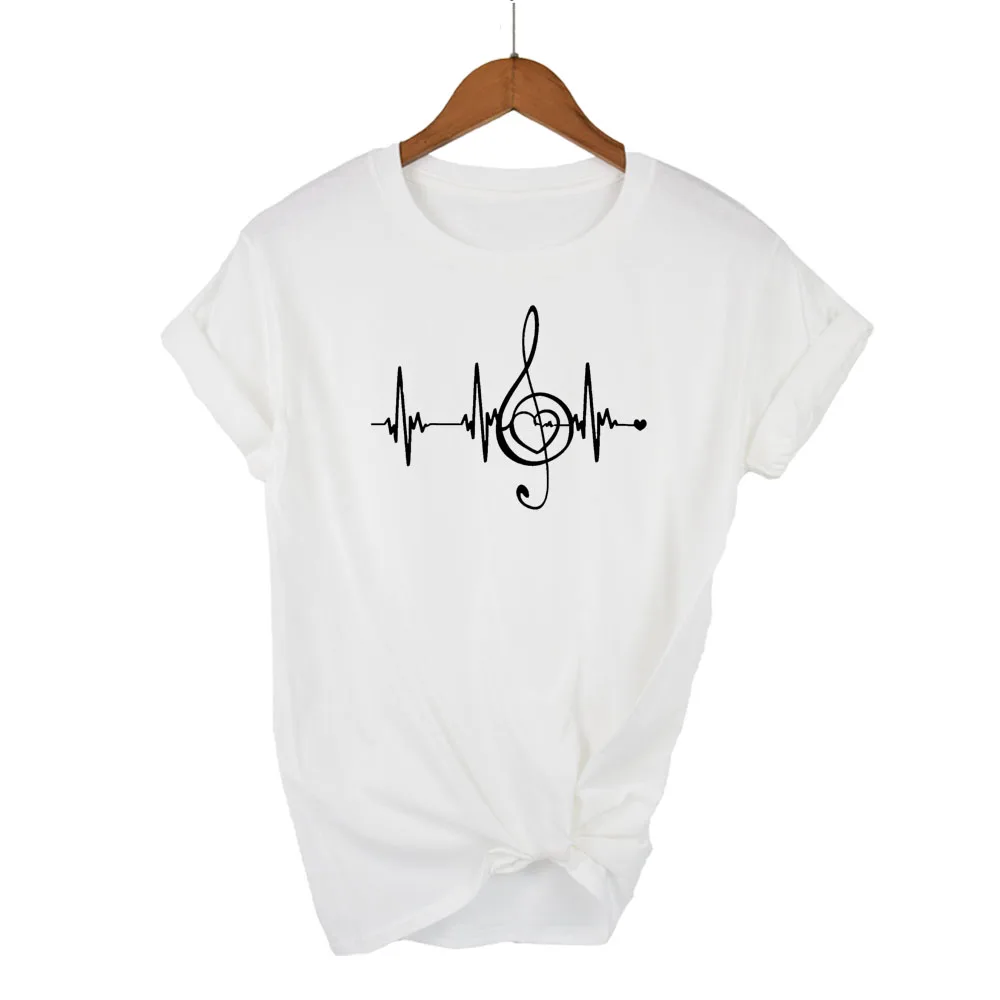 

Вторая за полцены сердцебиение с принтами в виде музыкальных нот; Женская Повседневная летняя футболка с короткими рукавами 2021 женская вер...