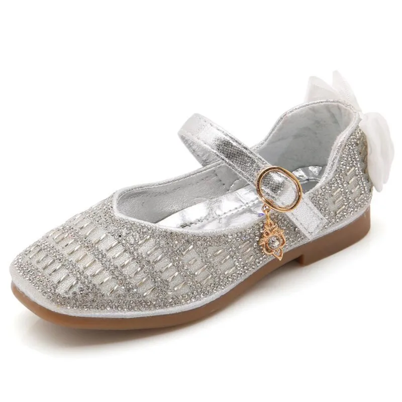 Туфли для девочек блестящие туфли принцессы детей на плоской подошве с
