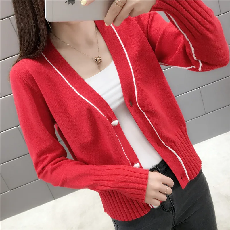 2019 New Short Fashionable Loose Knitted Coat for Autumn Women's Cardinals with Fair Spring and sweaters-0640x |