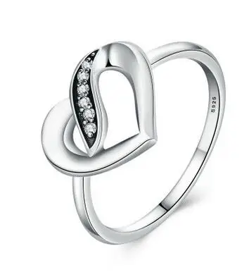 1 925 Sterling Silver Headband Ring Two Hearts and Valentine's Day Love Jewelry Ring - Main Stone Color: 1