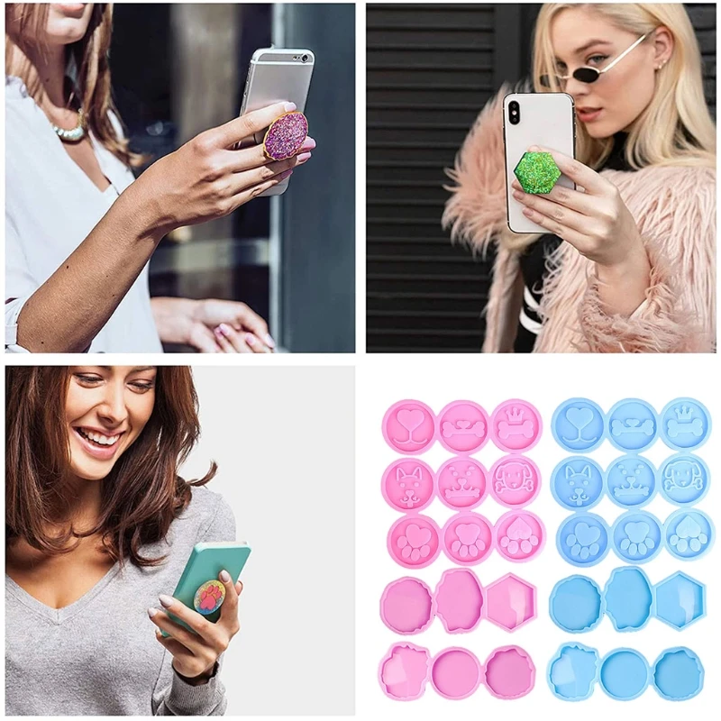 

Phone Grip Mold Epoxy Resin On Top Kit 15 Cavity Silicone Irregular Round Molds