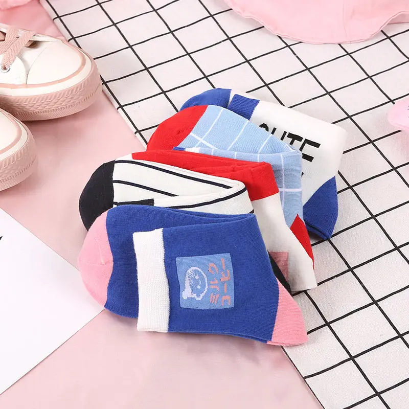 

Sfree 5Pairs Plaid Tube Korean Cute Japanese Personality Joker Student Net Red Striped High Tube Socks