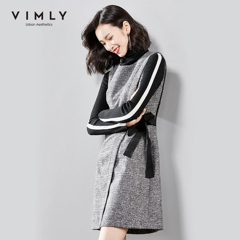Женское винтажное клетчатое платье жилет Vimly вязаное с круглым вырезом и длинным