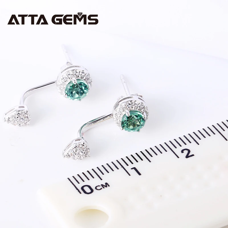 Green Sapphire Sterling Silver Stud Earring Women Fine Jewelry Created Sapphire Green Shiny Colorful Stone S925 Wedding Earring
