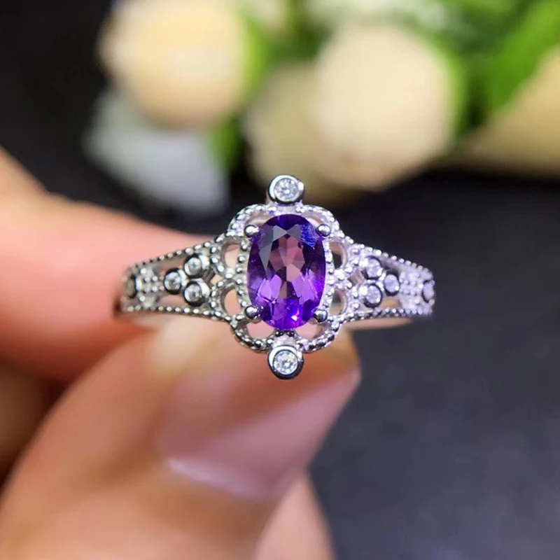 

CoLife Jewelry 925 Silver Amethyst Ring 4*6mm Real Amethyst Silver Ring Birthday Gift for Woman Amethyst Jewelry