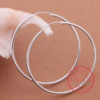 100 pure 925 sterling silver hoop earrings for women 50mm 60mm round circle loop simple woman silver hoop earrings