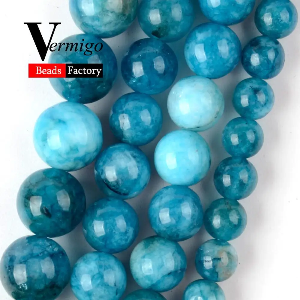 Натуральный Камень Синий Апатит Халцедон Круглые бусины для изготовления