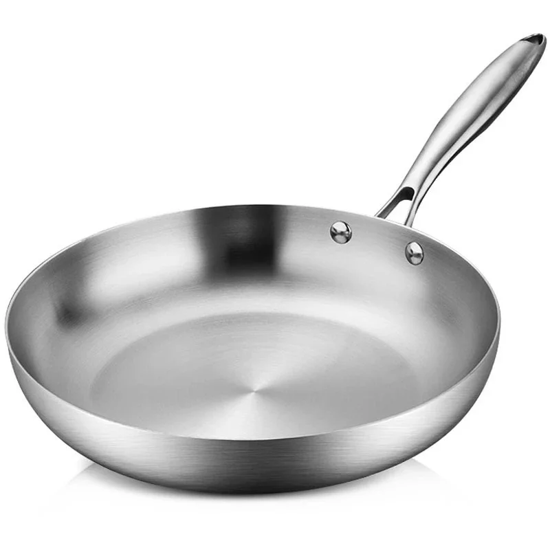 11Inch Frying Pan, 304 Stainless Steel 0.23MM Thick Wok Pan 5 Ply Steel Skillet,Professional Grade Pans for Cooking  Cooking Pot