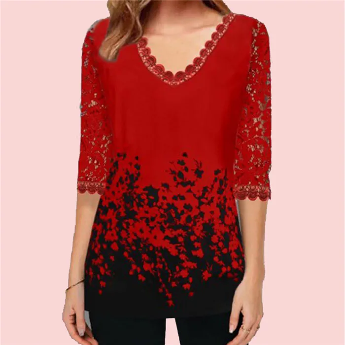 

Plus Size 5xl Womens Tops And Blouses Lacework Patchwork Ladies shirts Pullover Casual Mom Blusas Half Sleeve Summer Shirt Top
