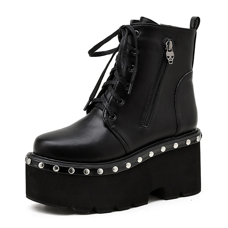 

Sexy Rivets Wedges Heels Women's Winter Boots Platform Round Toe Martin Boots