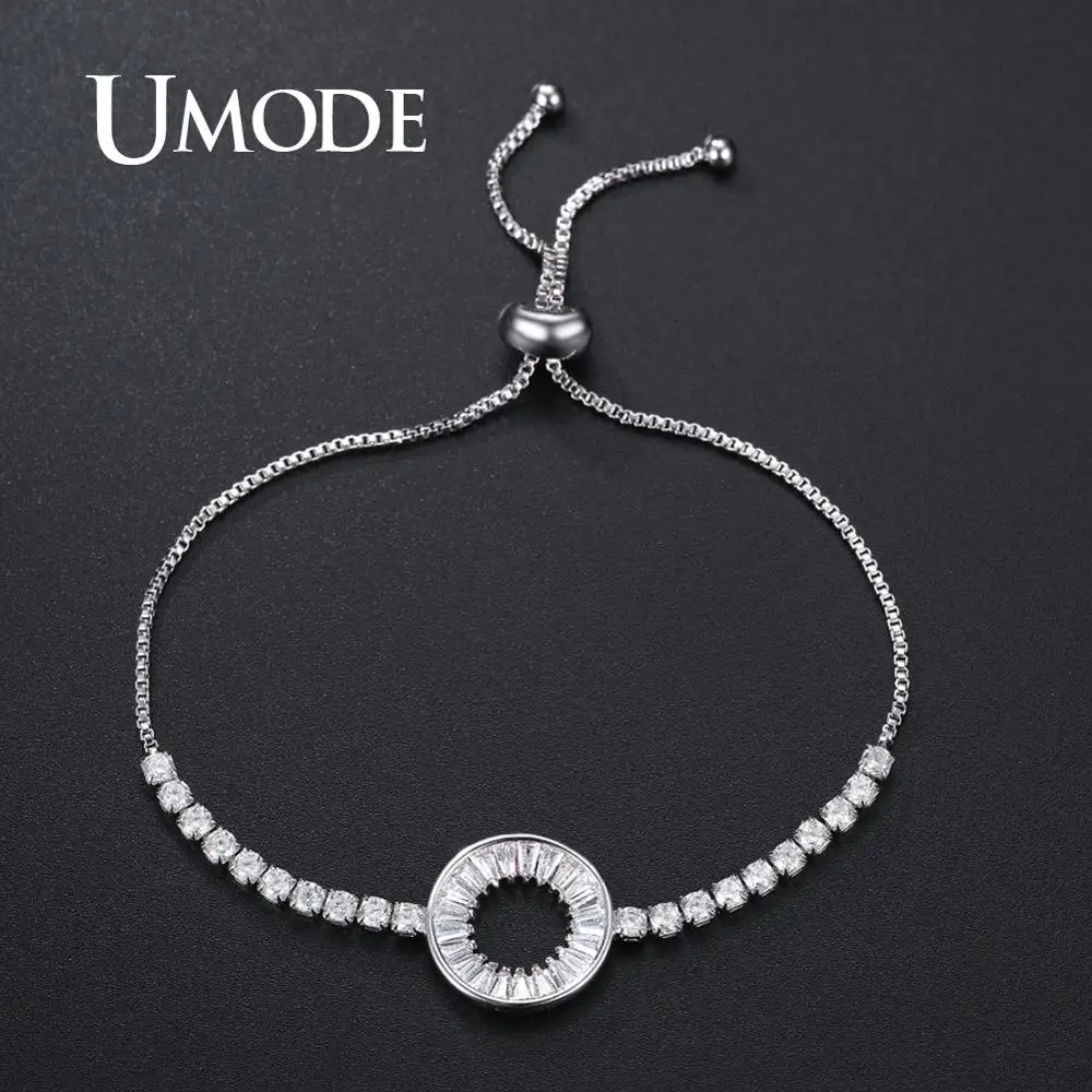 UMODE полые круглые теннисные браслеты для женщин регулируемые и прозрачный циркон