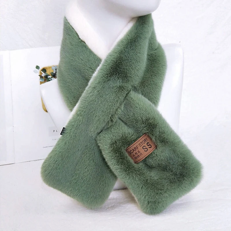 

Two-Tone Winter Faux Fur Scarf Women Plush Double-Sided Warm Shawl Wraps Neck-Cross Collar Sjaals Dames Bufandas Szalik Zimowy