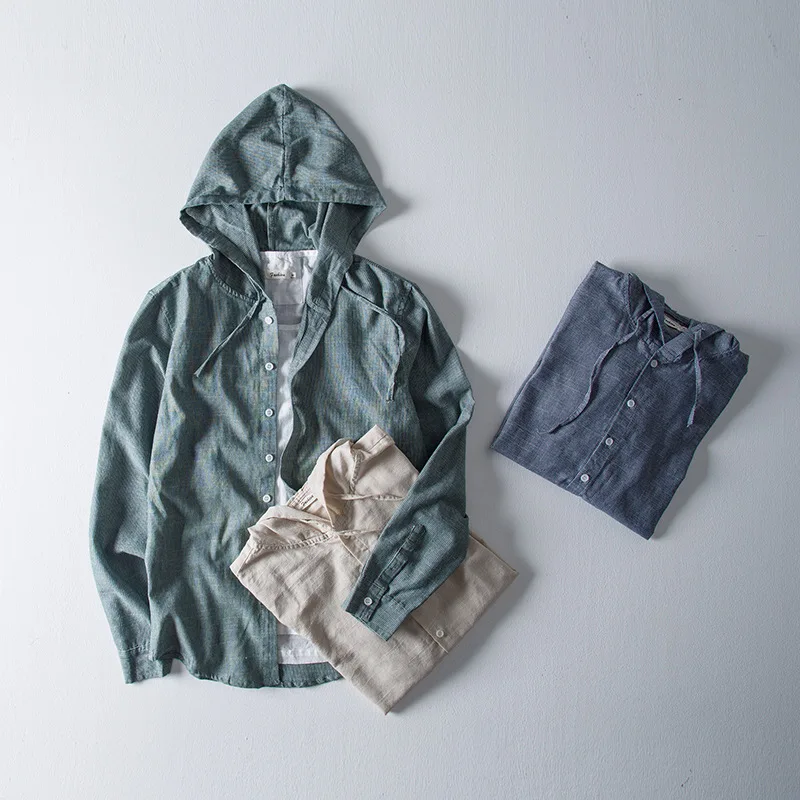 Рубашка мужская с капюшоном модная брендовая Повседневная приталенная в