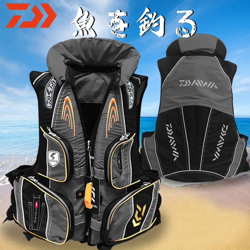 

2022 DAWA Life Jacket Caution Reflected Light Life Vest Multi-function High Buoyancy 110 Kg Outdoors Sea Fishing Life Jacket