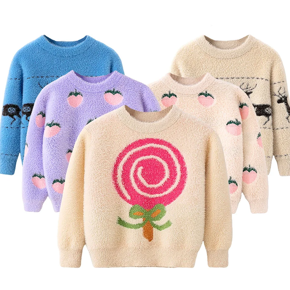 

Kids Jumper Girl Pullover Birthday Clothes Children Crewneck School Sweater Child Lollipop Winter Outerwear Deer Casual Clothing