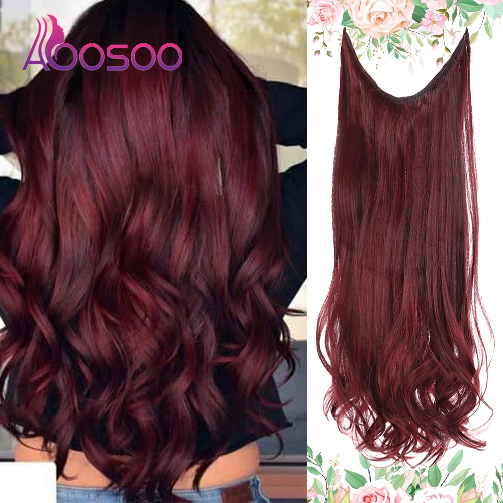 

AOOSOO No Clip Wave Halo Hair Extensions Ombre Synthetic Natural Black Blonde Pink wig water ripple invisible fishing line hair