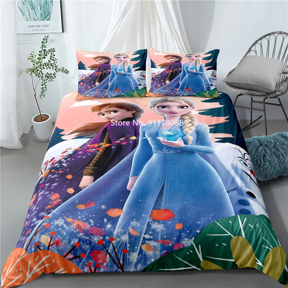 

Home Fabric Disney Princess Elsa Anna Lovely Olaf Pattern Bedding Pink Blue Duvet Quilt Cover Pillowcase Girl Bedroom Decor