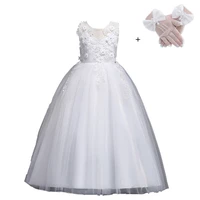 girl long princess dress for wedding applique flower dresses for birthday children costume teenager prom dress free white gloves