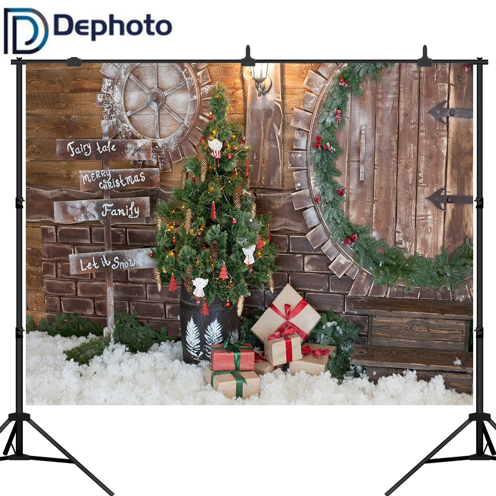 Зимние фоны для фотосъемки с изображением рождественской елки снежного подарка