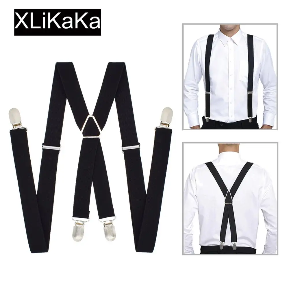 

XLiKaKa 1 inch Suspenders Men Solid Color Polyester Elastic Adult Belt X-Shape Braces with 4 Clips for Women