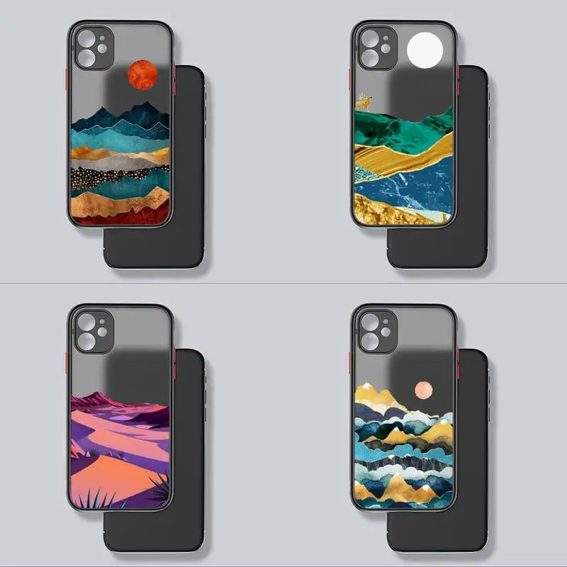 

Hand Painted Landscape Art Phone Case Transparent Matte For IPhone7 8 11 12 S Mini Pro X XS XR MAX Plus Cover Shell