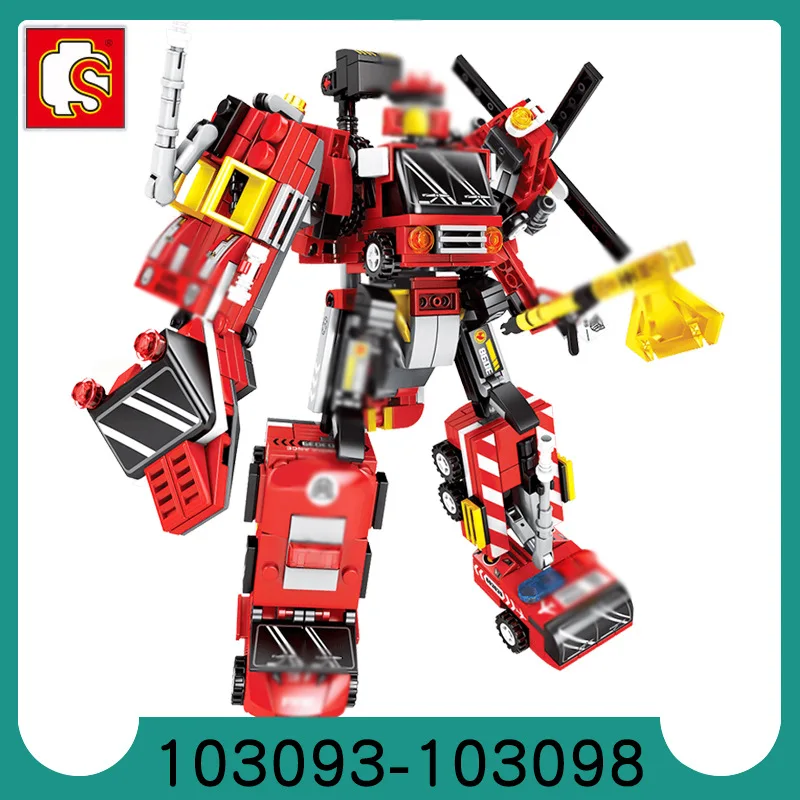 

103093-103098 Mecha Jiechang Fischer Fire Truck 6-in-1 children's educational building block toy