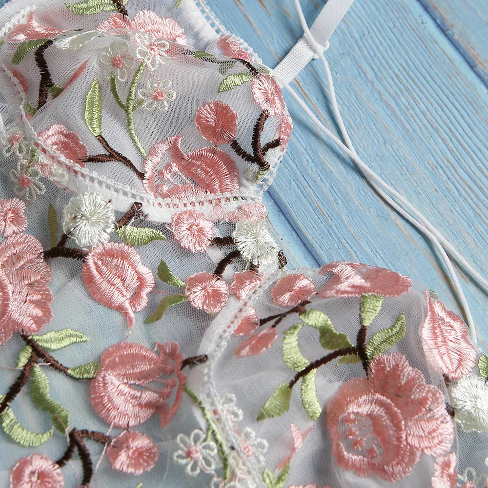 Женское Кружевное боди с цветочной вышивкой сексуальное прозрачное на