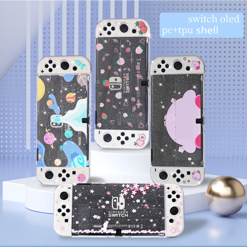 Cute Protective Cover For Nintend Switch OLED Console TPU+PC Glitter Transparent Case For Nintendo Switch OLED Shell Accessories