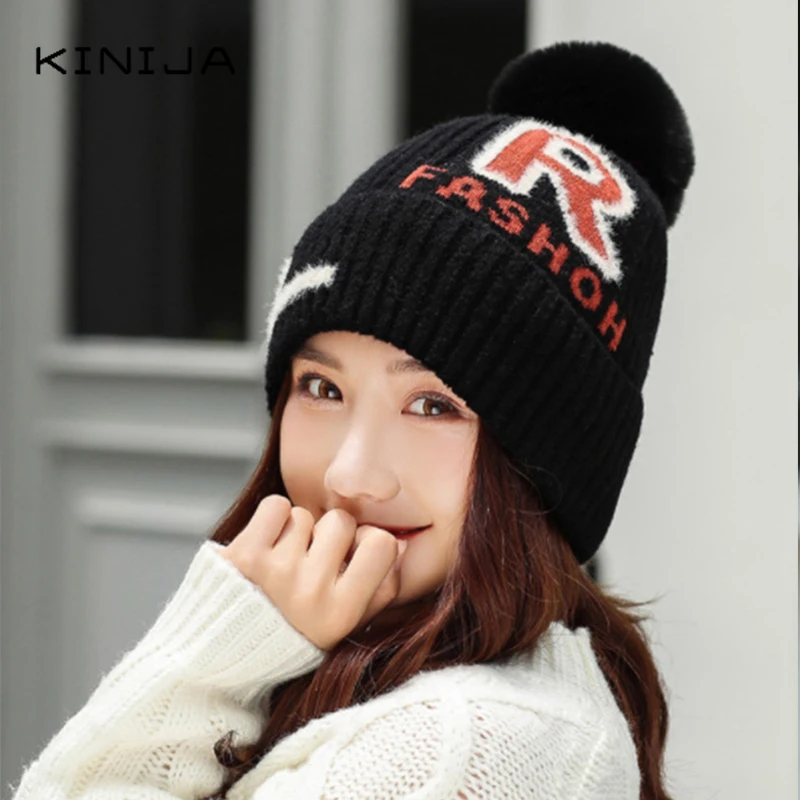 Новинка зимняя женская плюшевая утолщенная теплая шерстяная вязаная шапка с